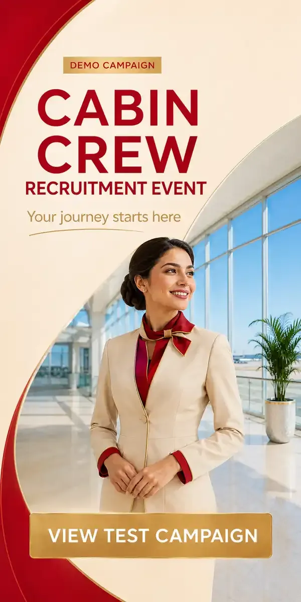 Article sidebar banners patrocinados para companhias aéreas: Emirates Cabin Crew Open Day, Etihad Recruitment Event, Qatar Airways recruitment event, LATAM comissário de voo seleção e Azul comissário de voo seleção.
